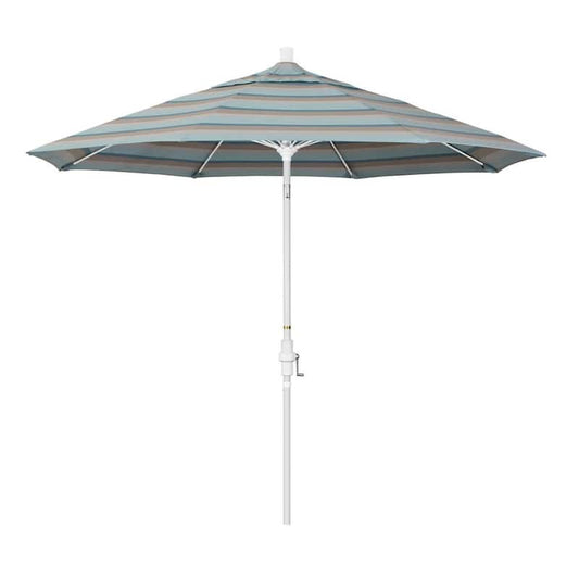 9 ft. Matted White Aluminum Collar Tilt Crank Lift Market Patio Umbrella in Gateway Mist Sunbrella