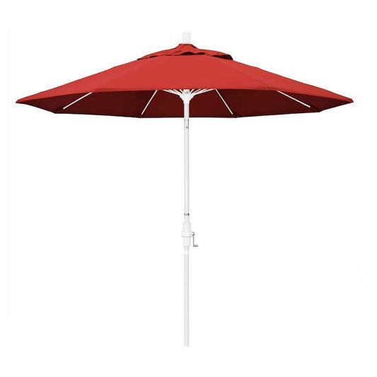 9 ft. Fiberglass Market Collar Tilt M White Patio Umbrella in Red Olefin