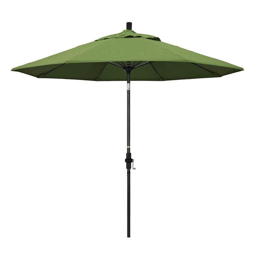 9 ft. Matted Black Aluminum Market Patio Umbrella with Collar Tilt Crank Lift in Spectrum Cilantro Sunbrella