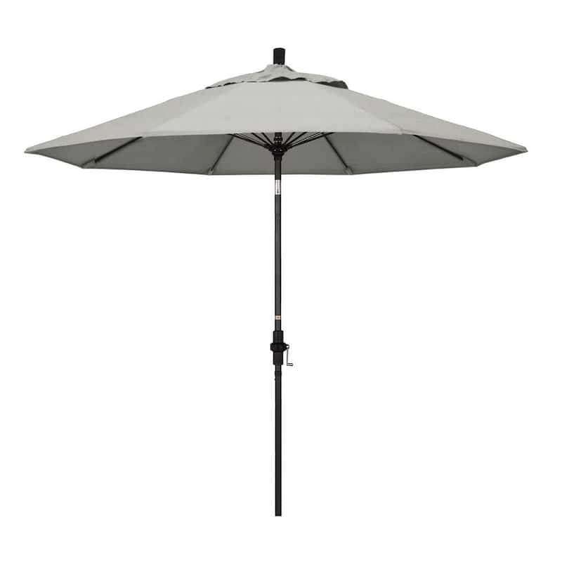 9 ft. Matted Black Aluminum Market Patio Umbrella with Fiberglass Ribs Collar Tilt Crank Lift in Granite Sunbrella