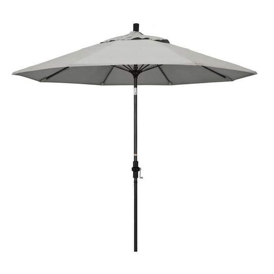 9 ft. Matted Black Aluminum Market Patio Umbrella with Fiberglass Ribs Collar Tilt Crank Lift in Granite Sunbrella