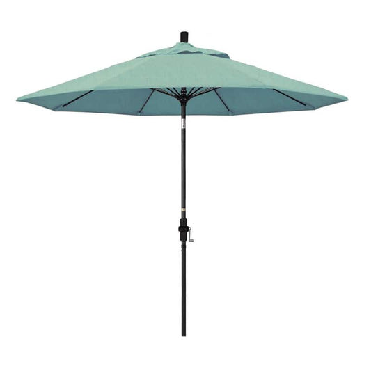 9 ft. Matted Black Aluminum Market Patio Umbrella with Fiberglass Ribs Collar Tilt Crank Lift in Spa Sunbrella