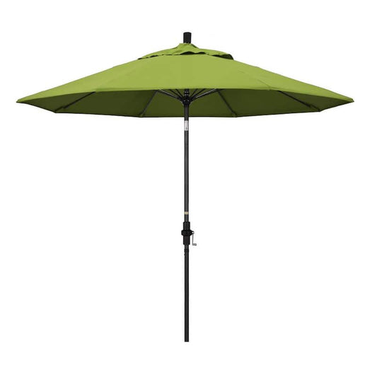 9 ft. Matted Black Aluminum Market Patio Umbrella with Fiberglass Ribs Collar Tilt Crank Lift in Macaw Sunbrella