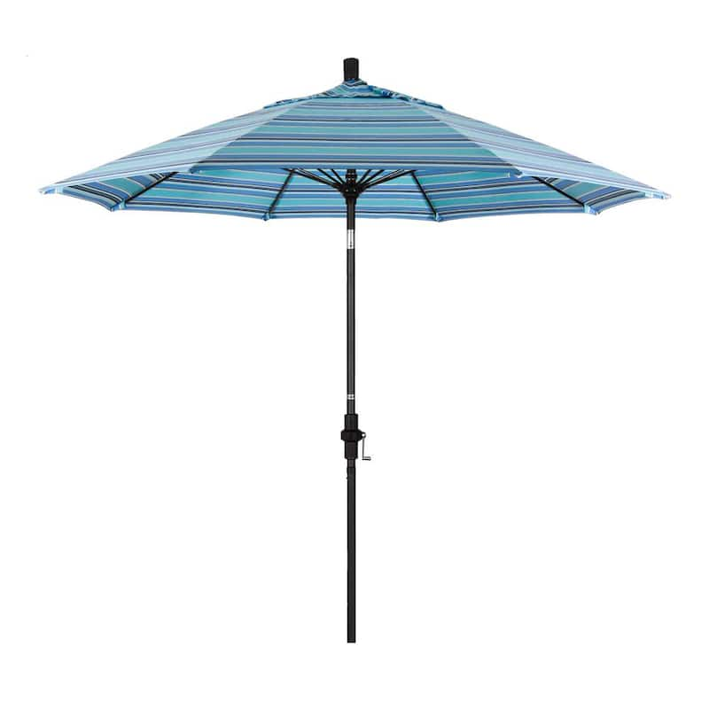 9 ft. Matted Black Aluminum Market Patio Umbrella with Fiberglass Ribs Collar Tilt Crank Lift in Dolce Oasis Sunbrella