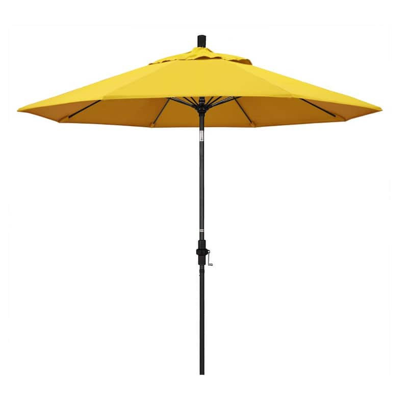 9 ft. Fiberglass Market Collar Tilt M Black Patio Umbrella in Lemon Olefin