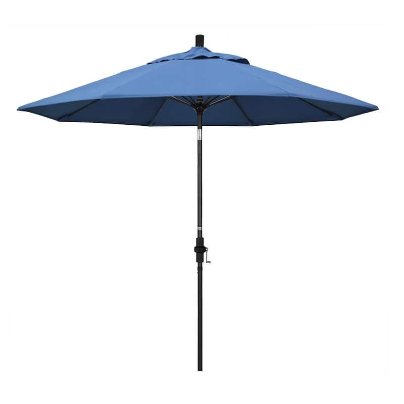 9 ft. Matted Black Fiberglass Market Patio Umbrella Collar Tilt in Frost Blue Olefin