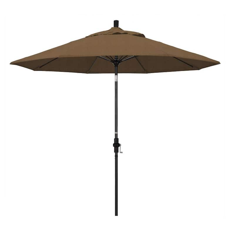 9 ft. Fiberglass Market Collar Tilt M Black Patio Umbrella in Woven Sesame Olefin