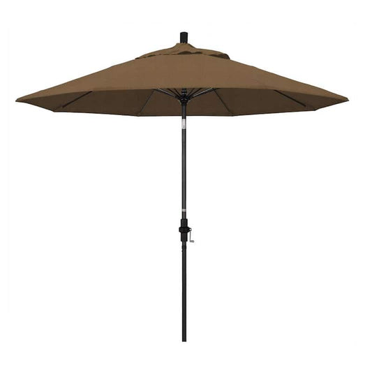 9 ft. Fiberglass Market Collar Tilt M Black Patio Umbrella in Woven Sesame Olefin