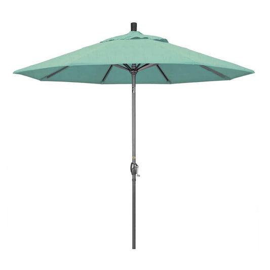 9 ft. Hammertone Grey Aluminum Market Patio Umbrella with Push Button Tilt Crank Lift in Spectrum Mist Sunbrella