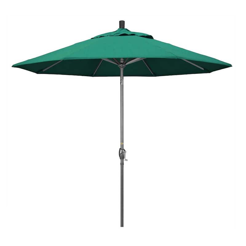 9 ft. Hammertone Grey Aluminum Market Patio Umbrella with Push Button Tilt Crank Lift in Spectrum Aztec Sunbrella