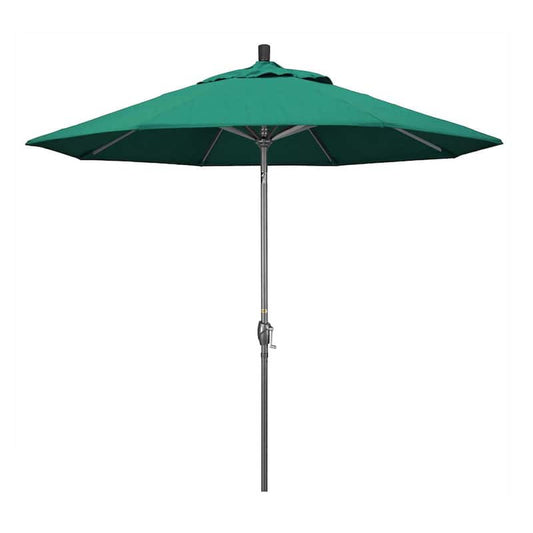 9 ft. Hammertone Grey Aluminum Market Patio Umbrella with Push Button Tilt Crank Lift in Spectrum Aztec Sunbrella