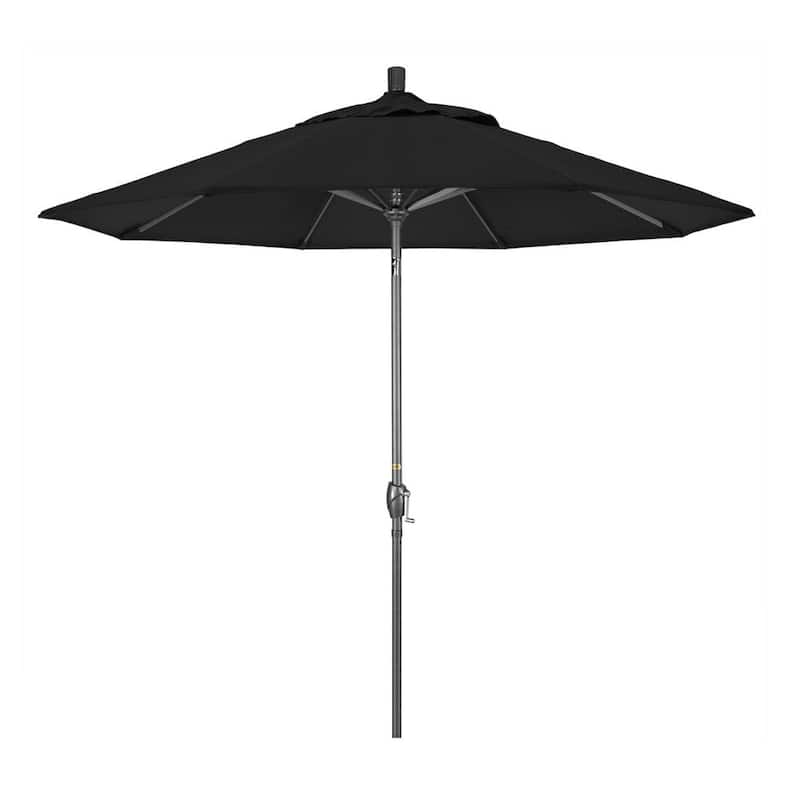 9 ft. Hammertone Grey Aluminum Market Patio Umbrella with Push Button Tilt Crank Lift in Black Sunbrella