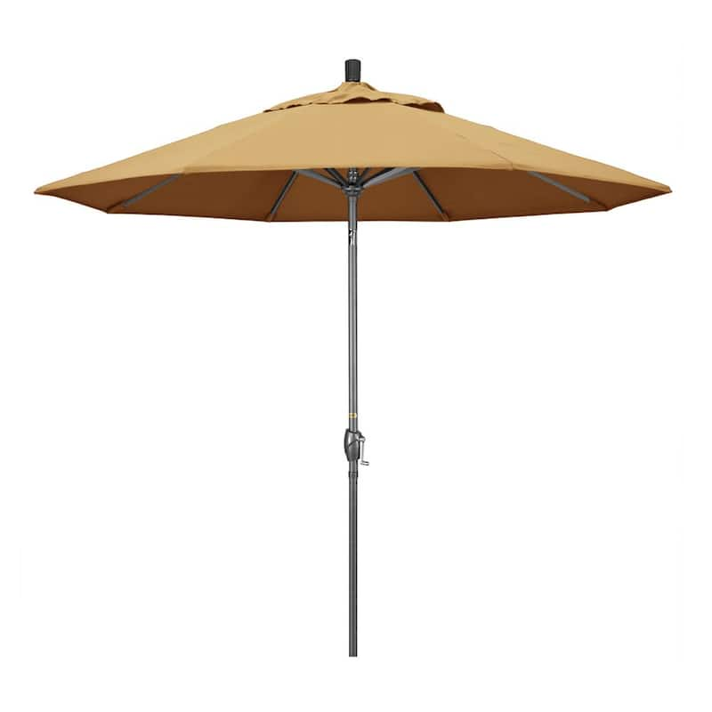 9 ft. Hammertone Grey Aluminum Market Patio Umbrella with Push Button Tilt Crank Lift in Wheat Sunbrella