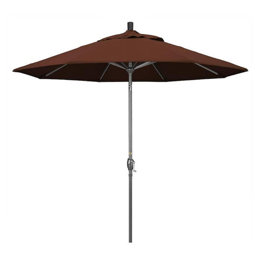 9 ft. Hammertone Grey Aluminum Market Patio Umbrella with Push Button Tilt Crank Lift in Bay Brown Sunbrella