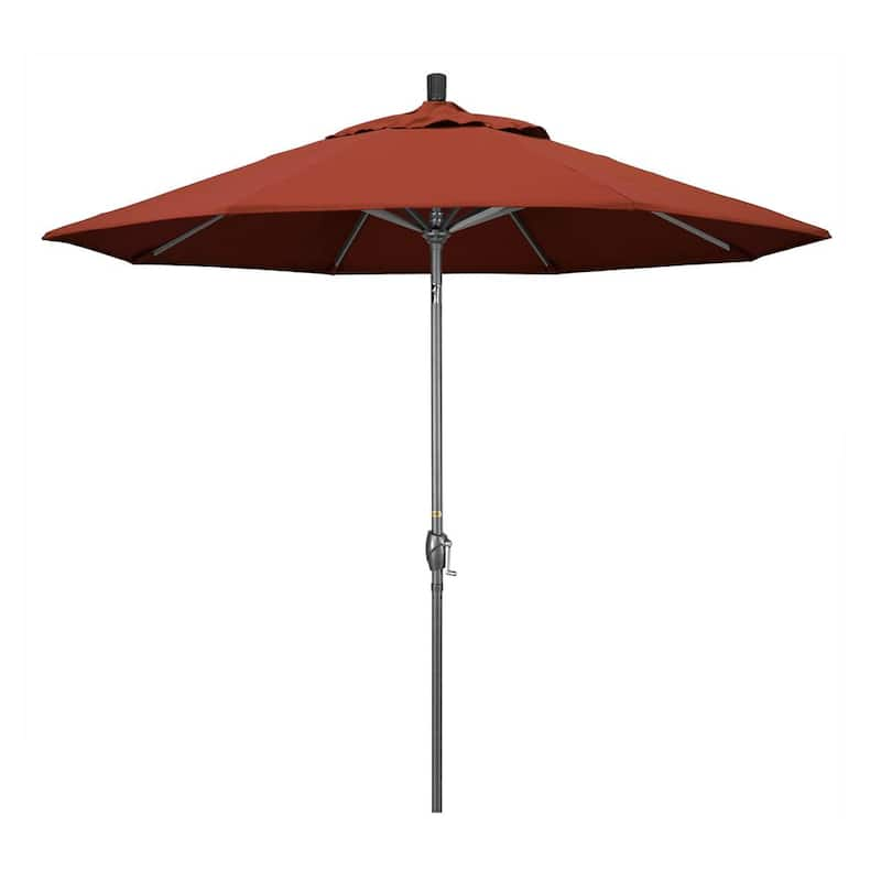 9 ft. Hammertone Grey Aluminum Market Patio Umbrella with Push Button Tilt Crank Lift in Terracotta Sunbrella