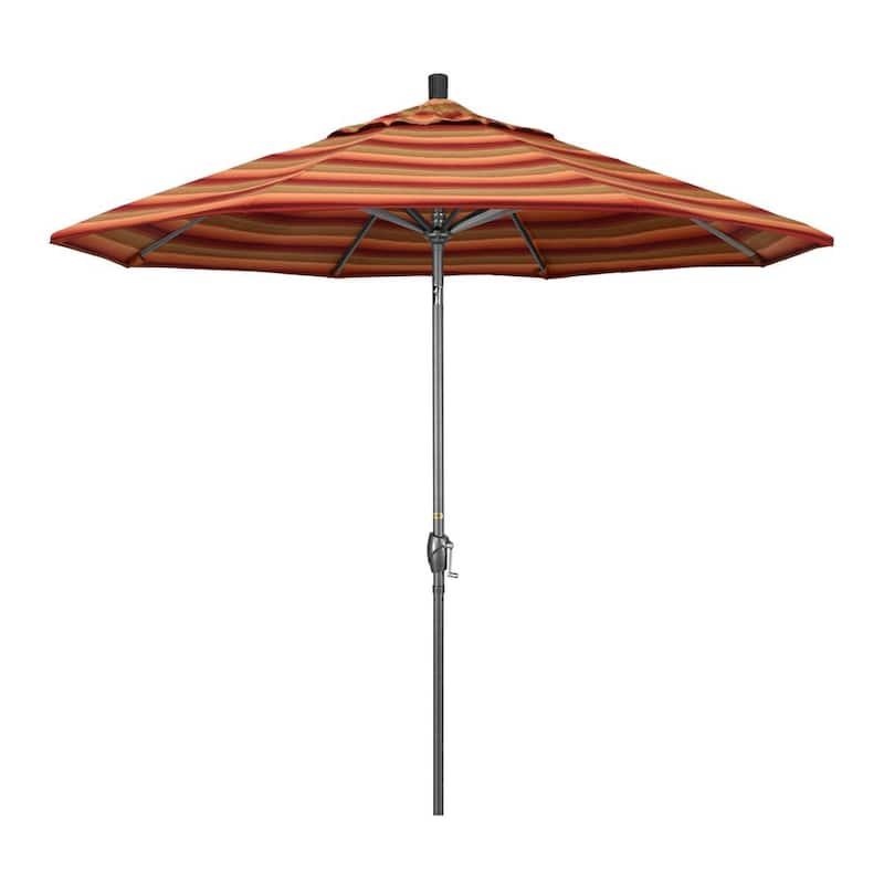 9 ft. Hammertone Grey Aluminum Market Patio Umbrella with Push Button Tilt Crank Lift in Astoria Sunset Sunbrella