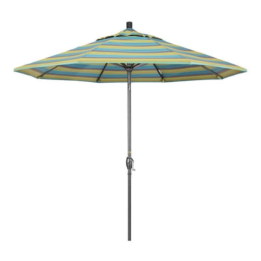 9 ft. Hammertone Grey Aluminum Market Patio Umbrella with Push Button Tilt Crank Lift in Astoria Lagoon Sunbrella