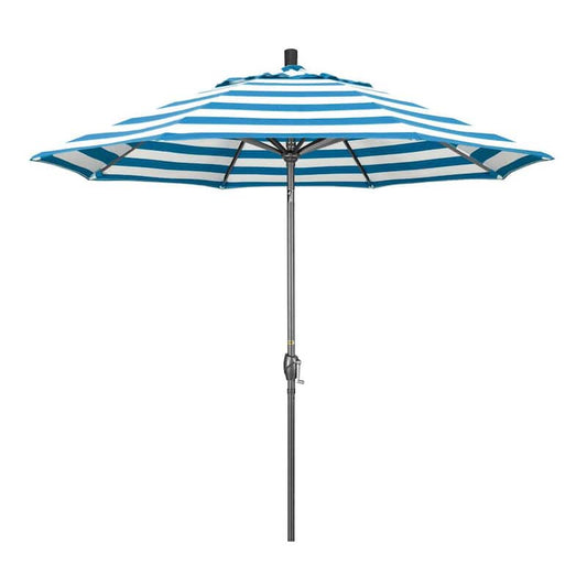 9 ft. Hammertone Grey Aluminum Market Patio Umbrella with Push Button Tilt Crank Lift in Cabana Regatta Sunbrella