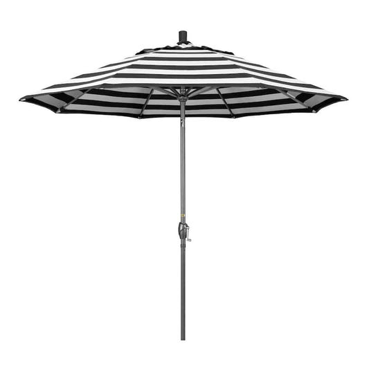 9 ft. Hammertone Grey Aluminum Market Patio Umbrella with Push Button Tilt Crank Lift in Cabana Classic Sunbrella