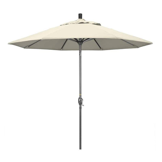 9 ft. Hammertone Grey Aluminum Market Patio Umbrella with Push Button Tilt Crank Lift in Beige Olefin