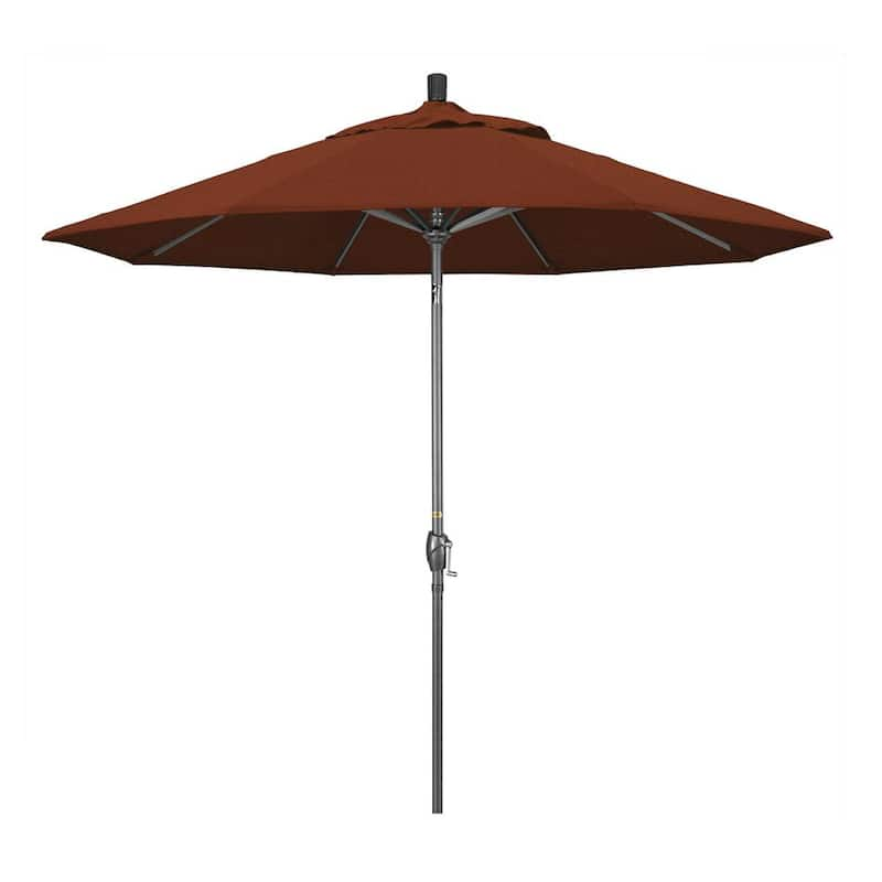 9 ft. Hammertone Grey Aluminum Market Patio Umbrella with Push Button Tilt Crank Lift in Terracotta Olefin