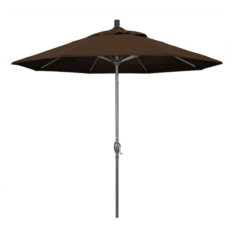 9 ft. Hammertone Grey Aluminum Market Patio Umbrella with Push Button Tilt Crank Lift in Mocha Pacifica