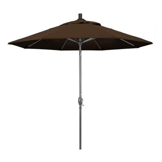 9 ft. Hammertone Grey Aluminum Market Patio Umbrella with Push Button Tilt Crank Lift in Mocha Pacifica