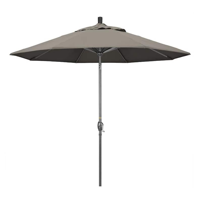 9 ft. Hammertone Grey Aluminum Market Patio Umbrella with Push Button Tilt Crank Lift in Taupe Pacifica