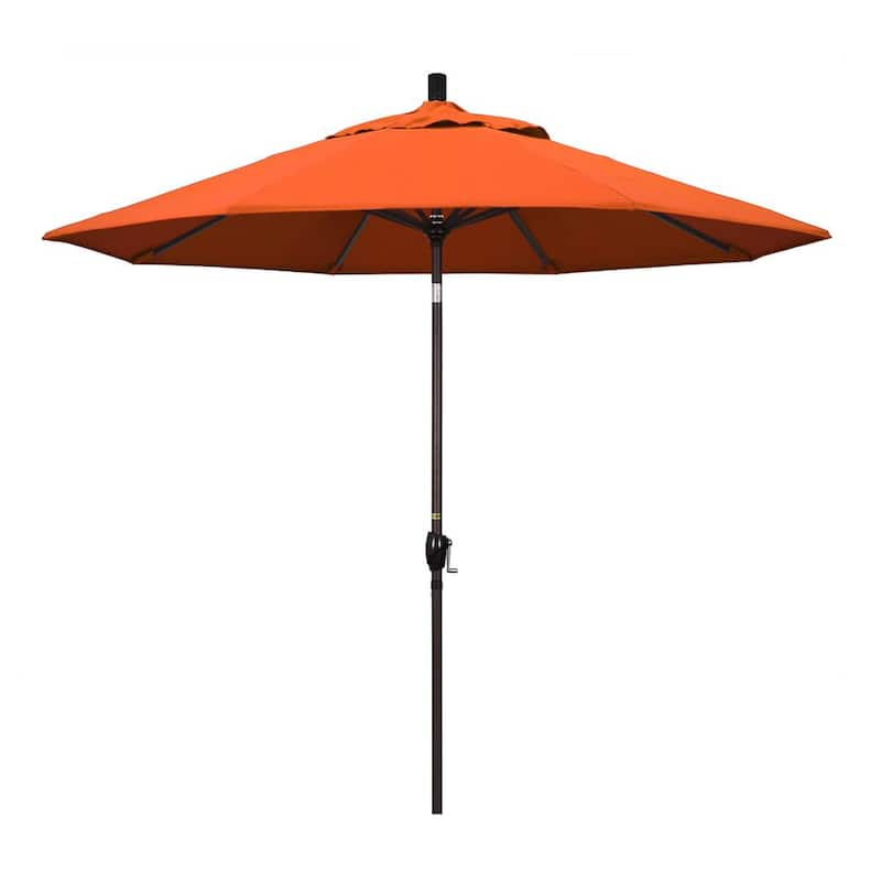 9 ft. Bronze Aluminum Market Push Button Tilt Crank Lift Patio Umbrella in Tangerine Sunbrella