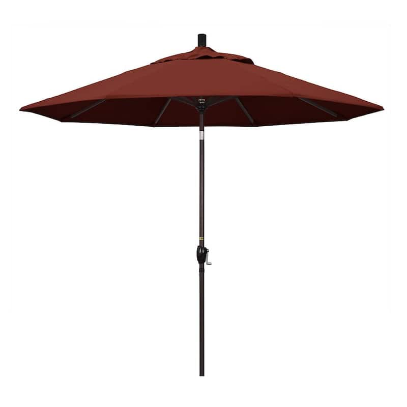 9 ft. Bronze Aluminum Pole Market Aluminum Ribs Push Tilt Crank Lift Patio Umbrella in Henna Sunbrella