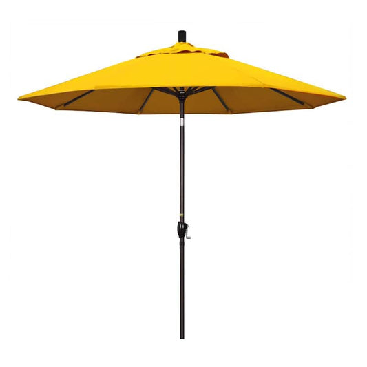 9 ft. Bronze Aluminum Pole Market Aluminum Ribs Push Tilt Crank Lift Patio Umbrella in Sunflower Yellow Sunbrella