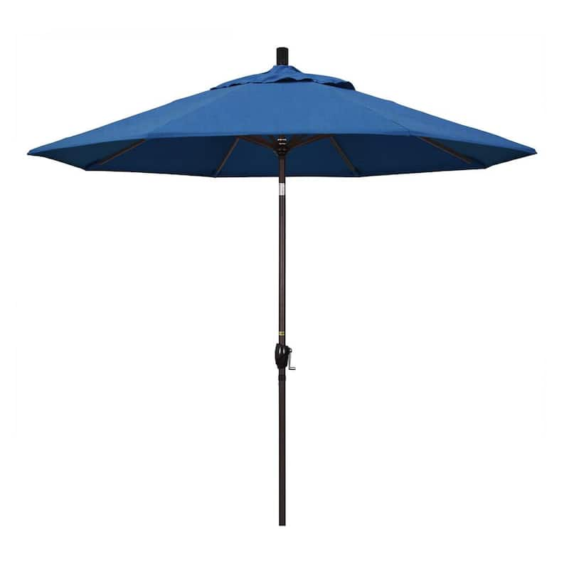 9 ft. Bronze Aluminum Market Push Button Tilt Crank Lift Patio Umbrella in Regatta Sunbrella