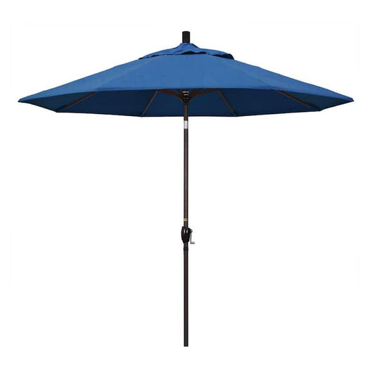 9 ft. Bronze Aluminum Market Push Button Tilt Crank Lift Patio Umbrella in Regatta Sunbrella