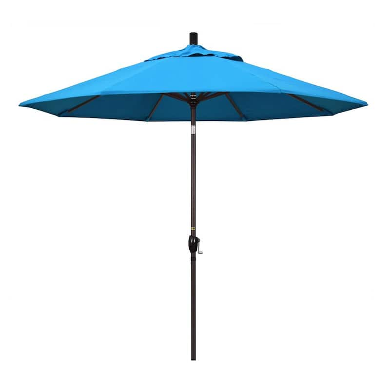 9 ft. Bronze Aluminum Market Push Button Tilt Crank Lift Patio Umbrella in Canvas Cyan Sunbrella