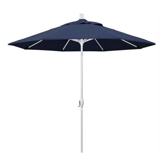 9 ft. Matted White Aluminum Market Patio Umbrella with Push Tilt Crank Lift in Spectrum Indigo Sunbrella