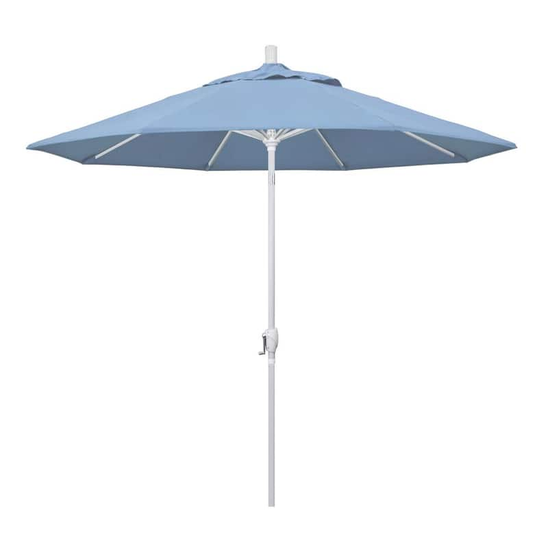 9 ft. White Aluminum Pole Market Aluminum Ribs Push Tilt Crank Lift Patio Umbrella in Air Blue Sunbrella