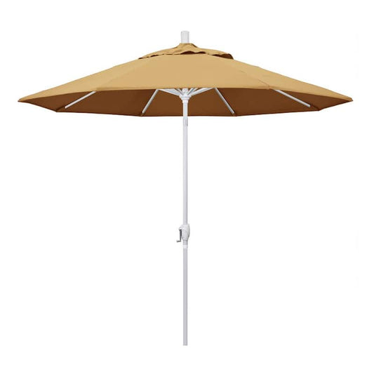 9 ft. White Aluminum Pole Market Aluminum Ribs Push Tilt Crank Lift Patio Umbrella in Wheat Sunbrella