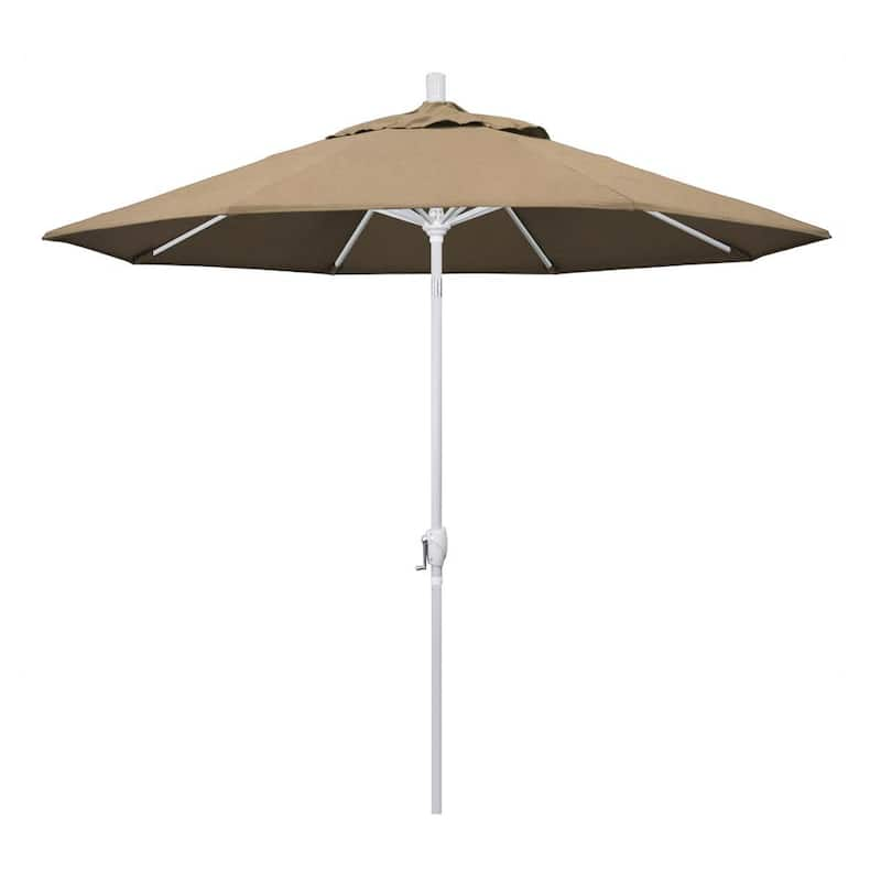 9 ft. White Aluminum Pole Market Aluminum Ribs Push Tilt Crank Lift Patio Umbrella in Heather Beige Sunbrella