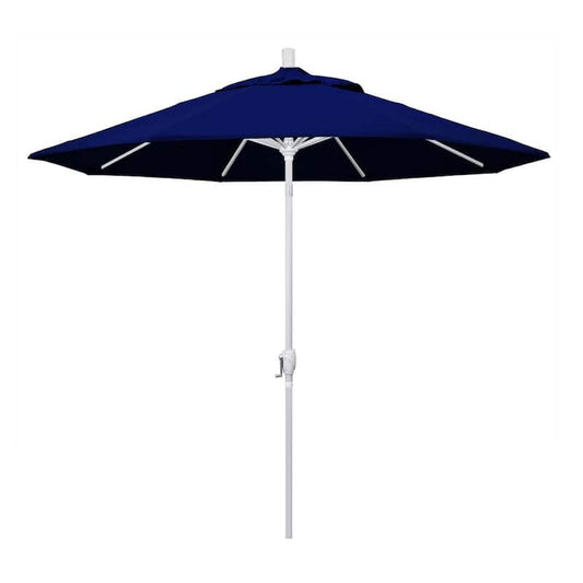 9 ft. Matted White Aluminum Push Button Tilt Crank Lift Market Patio Umbrella in True Blue Sunbrella