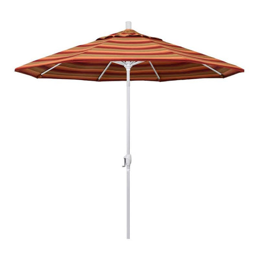 9 ft. Matted White Aluminum Push Button Tilt Crank Lift Market Patio Umbrella in Astoria Sunset Sunbrella