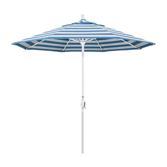 9 ft. Matted White Aluminum Push Button Tilt Crank Lift Market Patio Umbrella in Cabana Regatta Sunbrella