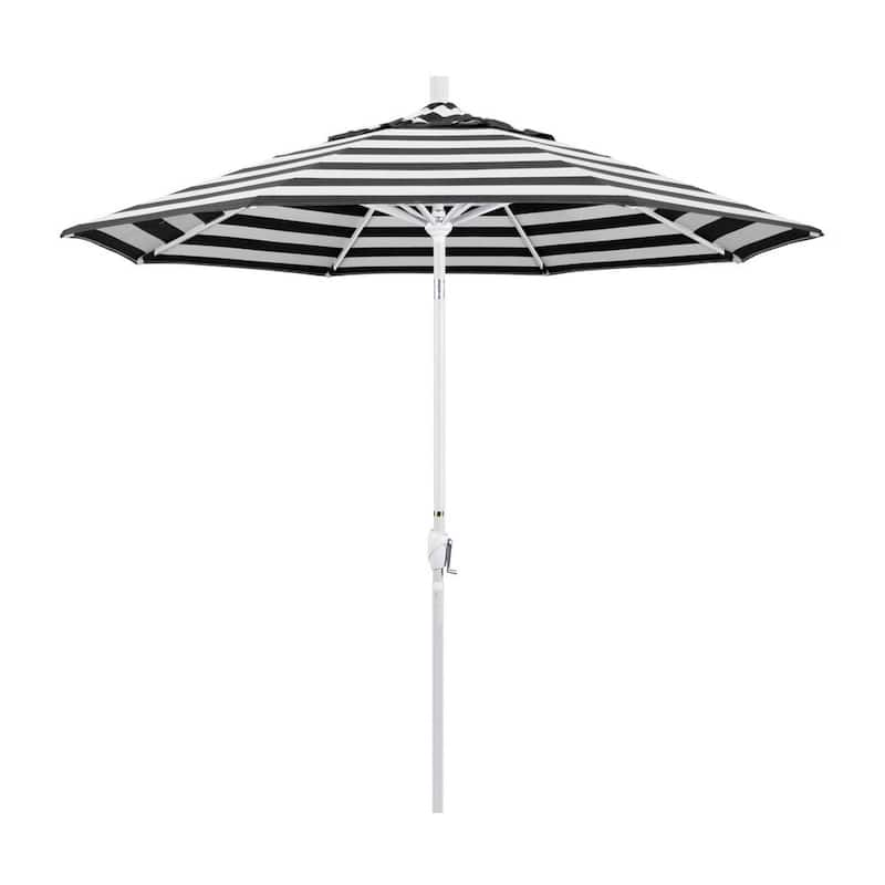 9 ft. Matted White Aluminum Push Button Tilt Crank Lift Market Patio Umbrella in Cabana Classic Sunbrella