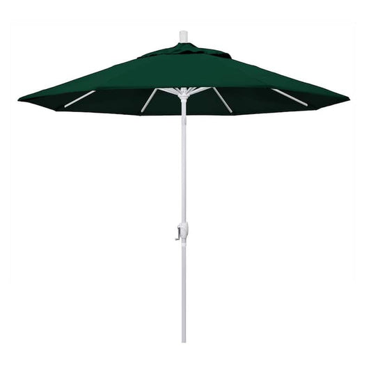 9 ft. Aluminum Market Push Tilt - M White Patio Umbrella in Hunter Green Olefin