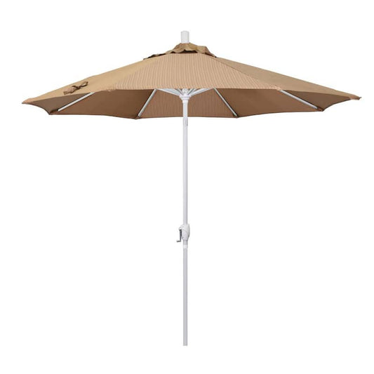 9 ft. Aluminum Market Push Tilt - M White Patio Umbrella in Terrace Sequoia Olefin