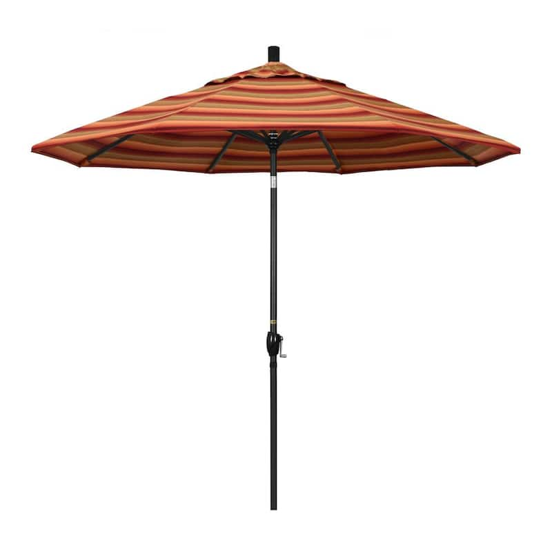 9 ft. Stone Black Aluminum Push Button Tilt Crank Lift Market Patio Umbrella in Astoria Sunset Sunbrella