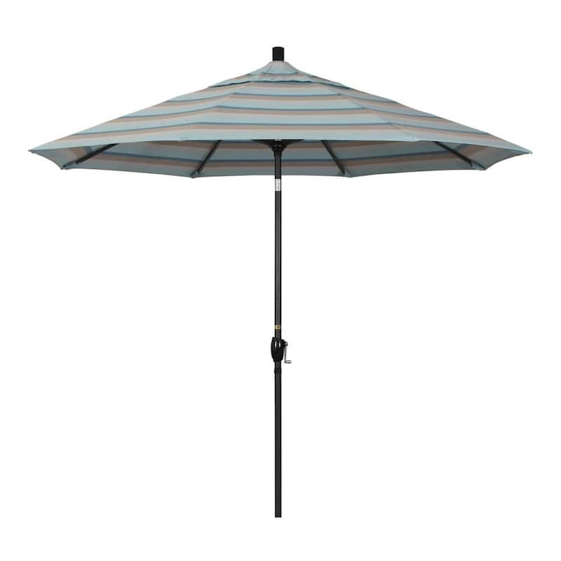 9 ft. Stone Black Aluminum Push Button Tilt Crank Lift Market Patio Umbrella in Gateway Mist Sunbrella