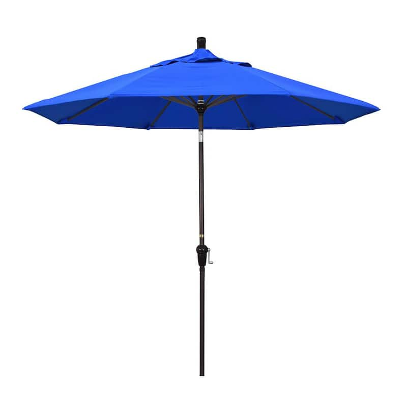 9 ft. Bronze Aluminum Pole Market Aluminum Ribs Auto Tilt Crank Lift Patio Umbrella in Pacific Blue Sunbrella