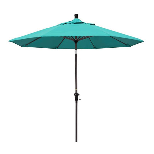 9 ft. Bronze Aluminum Market Auto-tilt Crank Lift Patio Umbrella in Aruba Sunbrella