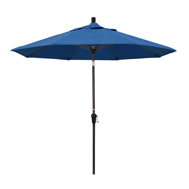 9 ft. Bronze Aluminum Market Auto-tilt Crank Lift Patio Umbrella in Regatta Sunbrella