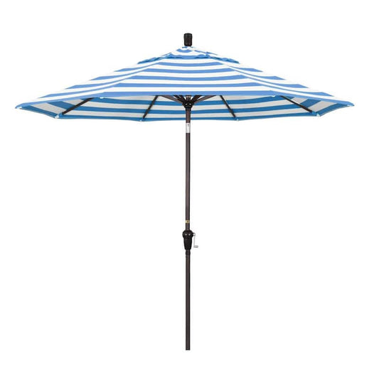 9 ft. Bronze Aluminum Market Auto-tilt Crank Lift Patio Umbrella in Cabana Regatta Sunbrella